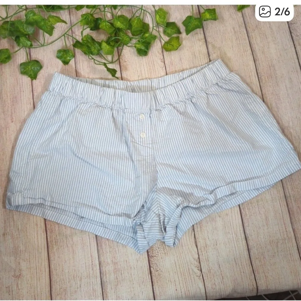 Brandy Melville High Waist Striped Shorts - Light Blue Keira boxer lounge pj - Picture 2 of 6